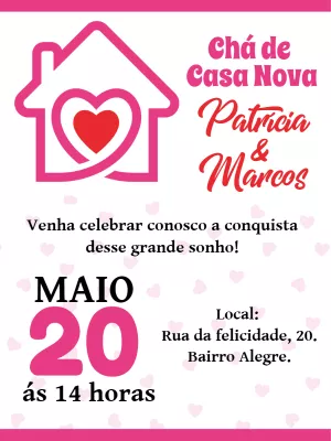 Convite Chá de Casa Nova Moderno com Coração para Editar Online