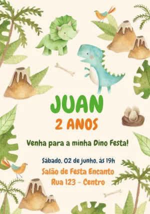 Convite Aniversário Dino Baby Fofo para Editar Online