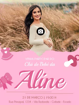 Convite de Chá de Bebê Menina com Foto para Editar Online
