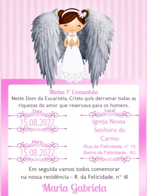 Convite Primeira Eucaristia Menina Anjo para Editar Online
