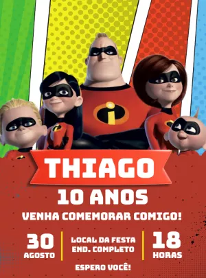 Convite de Aniversário Os Incríveis para Editar Online