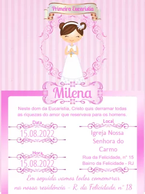 Convite Primeira Eucaristia Menina para Editar Online
