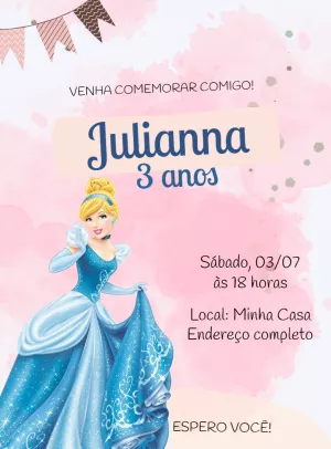 Convite de Aniversário Princesa Cinderela para Editar Online