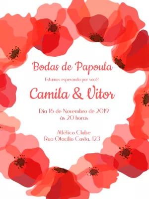 Convite Bodas de Papoula Floral para Editar Online