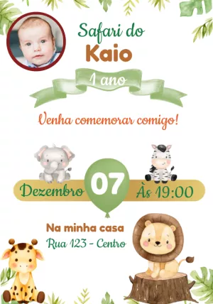 Convite de Aniversário Safari Baby com Foto para Editar Online
