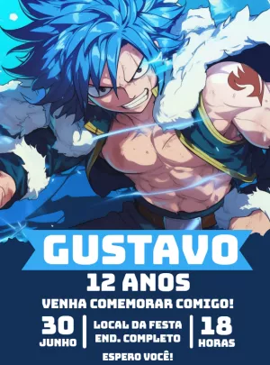 Convite Aniversário Fairy Tail com Personagem para Editar Online