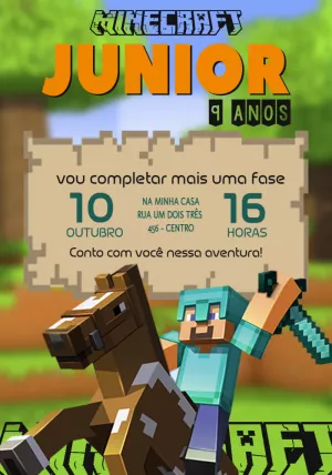 Convite Aniversário Minecraft com Personagens para Editar Online