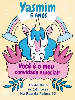 Convite de Aniversário Unicórnio Mágico para Editar Online