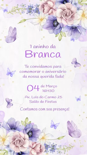 Convite Aniversário Jardim Encantado com Borboletas para Editar