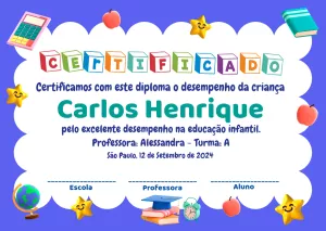 Certificado Escolar Infantil Colorido para Editar Online