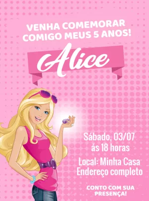 Invitación de cumpleaños Barbie – Estático – Decore Arte