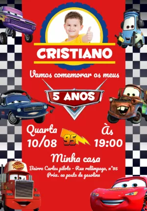 Convite de Aniversário Carros com Foto para Editar Online