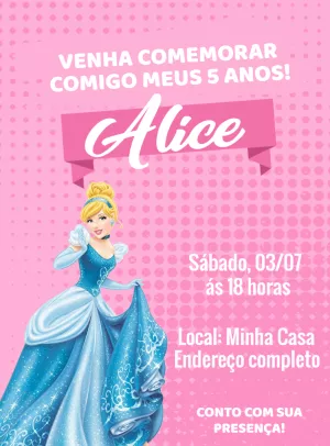 Convite de Aniversário Cinderela para Editar Online