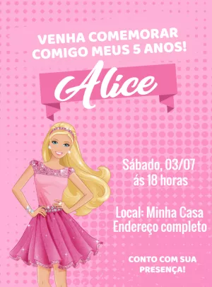 Invitación de cumpleaños Barbie – Estático – Decore Arte