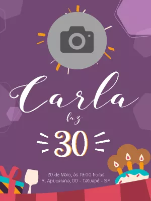 Convite de Aniversário Feminino com Foto para Editar Online