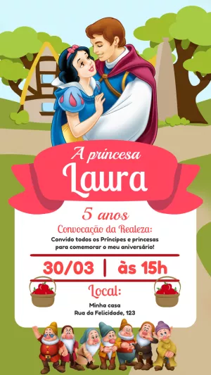 Convite Aniversário Branca de Neve para Editar Online