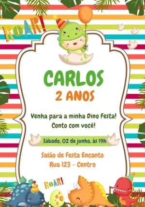 Convite Aniversário Dino Baby Fofo para Editar Online