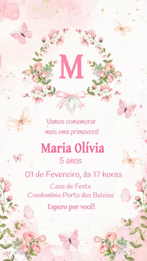 Convite Aniversário Jardim Encantado com Flores para Editar