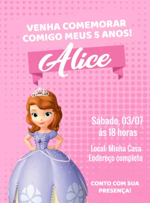 Convite Aniversário Princesa Sofia Editável Online