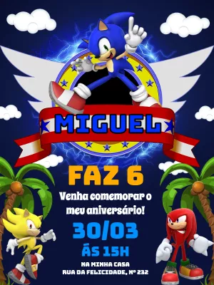 Convite de Aniversário do Sonic e sua Turma para Editar Online