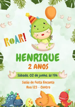 Convite Aniversário Dino Baby para Editar Online