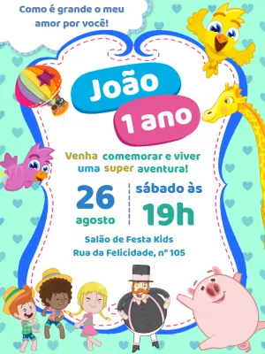 Convite Aniversário Mundo Bita com Personagens para Editar