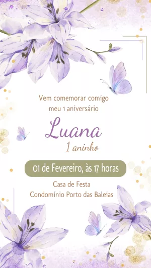 Convite Aniversário Jardim Encantado Lilás para Editar Online