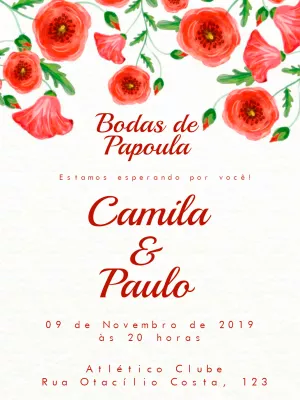 Convite Bodas de Papoula Floral para Editar Online