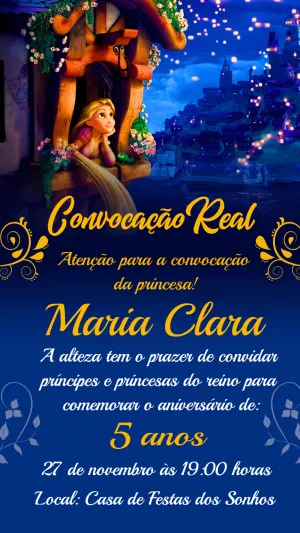 Convite de Aniversário Enrolados com Rapunzel para Editar Online