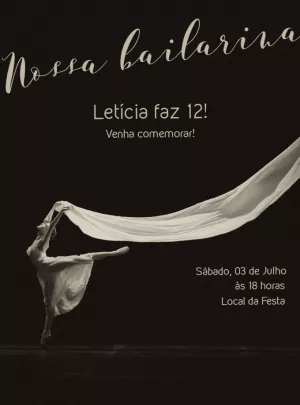 Convite Aniversário Bailarina Elegante para Editar Online