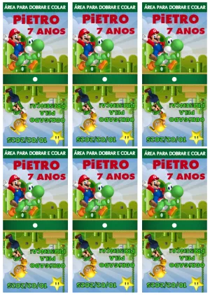 Capa de Pirulito Super Mario para Aniversário Editável Online