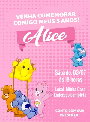 Convite de Aniversário Ursinhos Carinhosos Editável Online