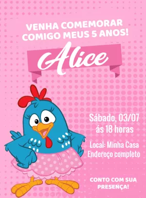 Convite de Aniversário Galinha Pintadinha para Editar Online