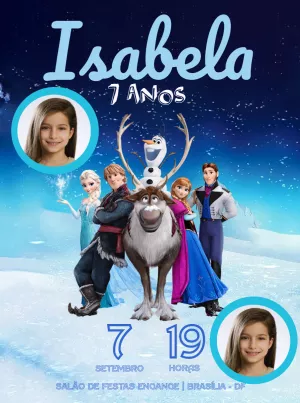 Convite Aniversário Frozen com Foto para Editar Online