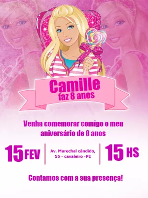 Invitación de cumpleaños Barbie – Estático – Carolina