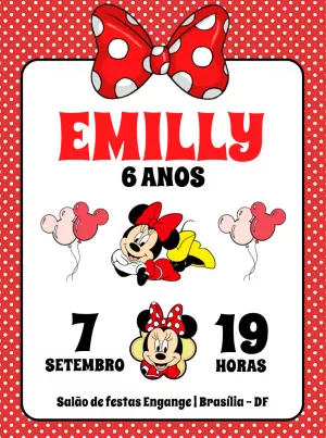 Convite de Aniversário Minnie Mouse Vermelha para Editar