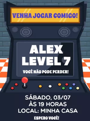 Convite Aniversário Video Game Arcade para Editar Online