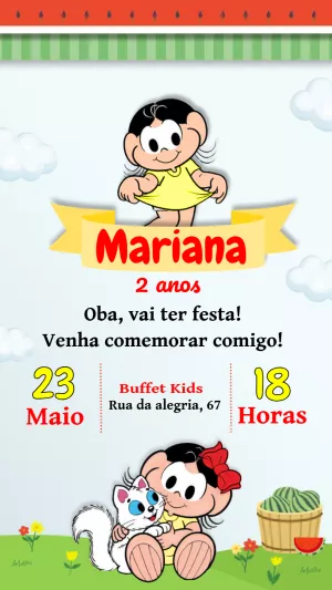 Convite de Aniversário Magali Turma da Mônica para Editar
