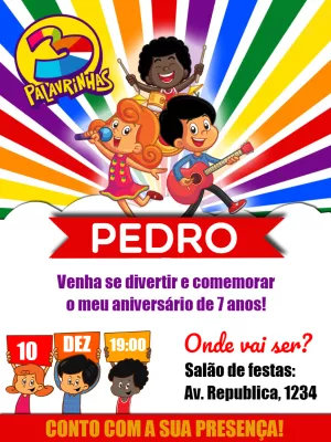 Convite de Aniversário 3 Palavrinhas para Editar Online