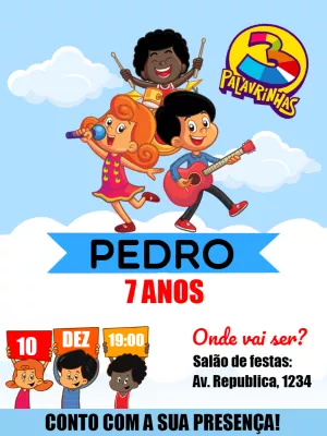 Convite de Aniversário 3 Palavrinhas para Editar Online