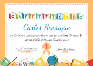 Certificado Escolar Infantil com Blocos para Editar Online