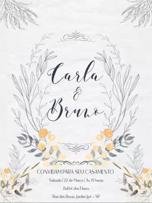Convite de Casamento Floral Rústico para Editar Online