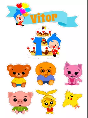 Topo de Bolo Plim Plim Editável com Personagens para Imprimir