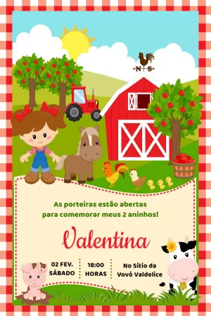 Convite de Aniversário Fazendinha com Animais para Editar