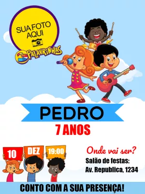 Convite Aniversário 3 Palavrinhas com Foto para Editar Online