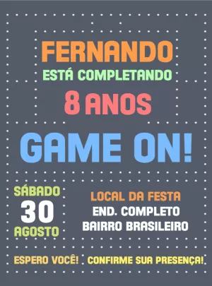 Convite Aniversário Video Game Estilo Pixel para Editar Online