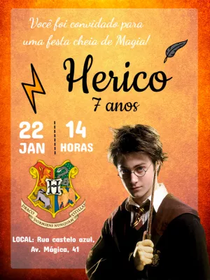 Convite de Aniversário Harry Potter Mágico para Editar Online