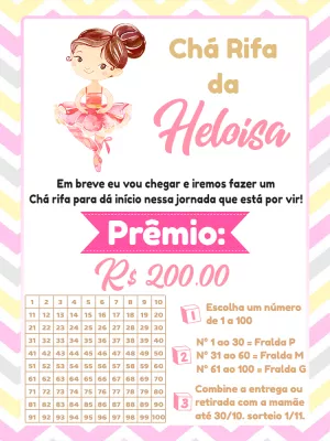 Convite Chá Rifa Bailarina Delicada para Editar Online