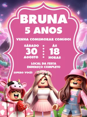 Convite de Aniversário Roblox Rosa para Editar Online