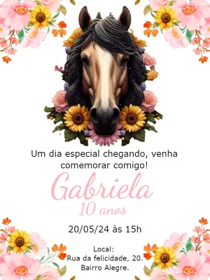 Convite de Aniversário Cavalo Floral para Editar Online
